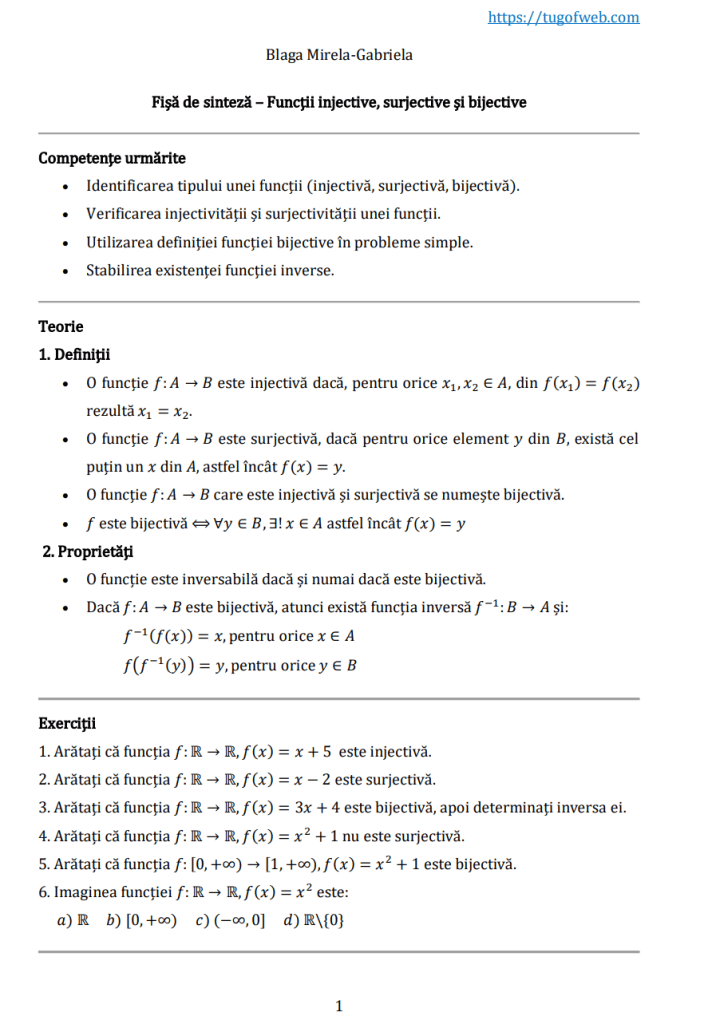 X.8 Fisa de sinteza. Functii injective, surjective si bijective – Tug ...